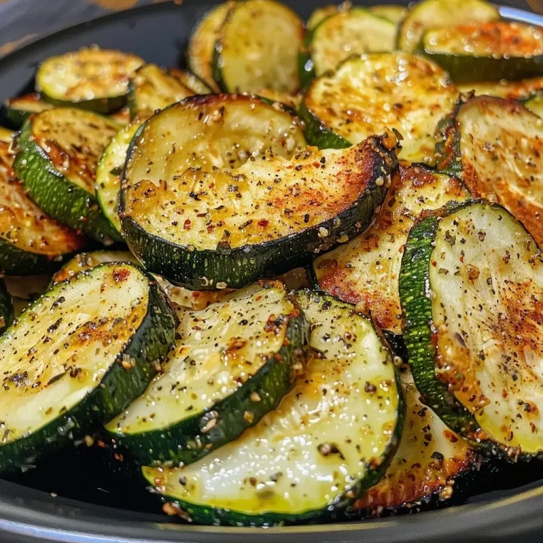 ['Close-up of roasted zucchini slices, golden and juicy.', 'Side view of air-fried zucchini, sprinkled with seasoning.', 'Crisp, tender air-fried zucchini with a glistening finish.', 'Medium-sized zucchini slices roasted to perfection, garnished.']
