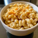 ['Close-up side view of a creamy apple macaroni dish topped with melted cheddar.', 'A vibrant plate of apple macaroni showing elbow pasta and apple chunks.', 'Mouth-watering apple macaroni with a rich cheese sauce and visible apple slices.', 'Delicious apple macaroni with a golden crust and sprinkled cinnamon on top.']