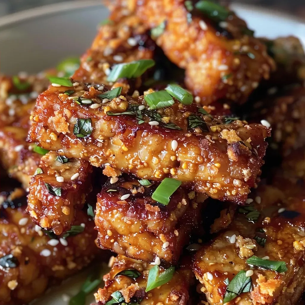 ['Close-up of golden-brown baked tempeh on a plate, with seasonings visible.', 'Side view of juicy baked tempeh, garnished and ready to serve.', 'Appetizing baked tempeh pieces arranged attractively, highlighting texture.', 'Deliciously roasted tempeh slices showing spices and color contrast.']