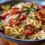 ['Close-up of creamy Boursin cheese pasta with cherry tomatoes and basil.', 'Side view of a serving of pasta mixed with garlic & herbs Boursin cheese and fresh ingredients.', 'Delicious bowl of Boursin cheese pasta featuring colorful cherry tomatoes and basil leaves.', 'Tasty Boursin cheese pasta adorned with minced garlic and red onion.']