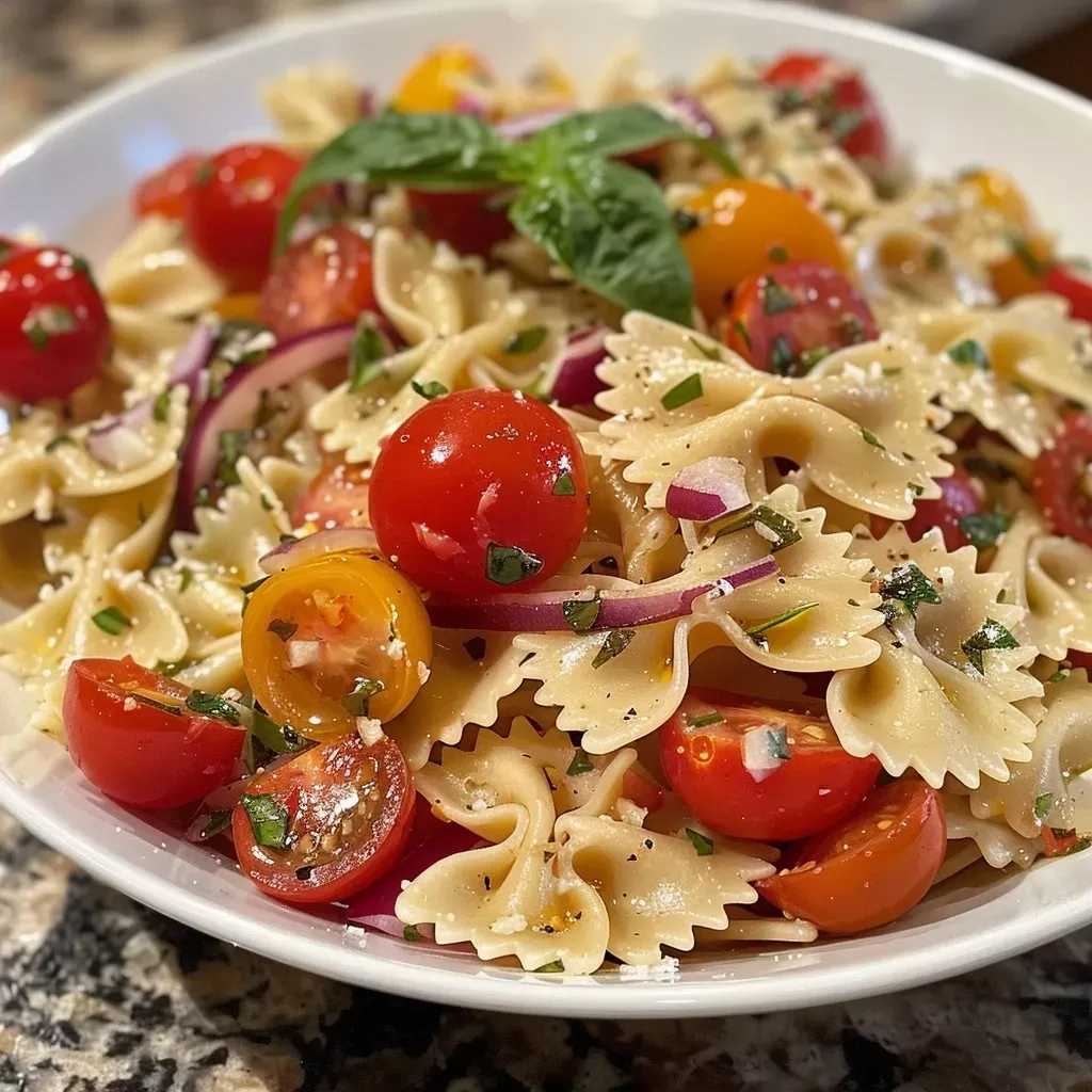 ['Close-up of creamy Boursin cheese pasta with cherry tomatoes and basil.', 'Side view of a serving of pasta mixed with garlic & herbs Boursin cheese and fresh ingredients.', 'Delicious bowl of Boursin cheese pasta featuring colorful cherry tomatoes and basil leaves.', 'Tasty Boursin cheese pasta adorned with minced garlic and red onion.']