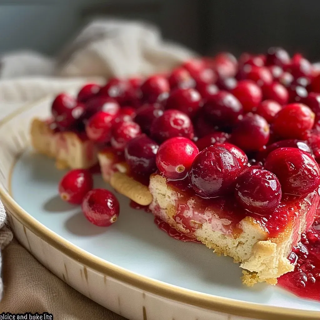 Close-up view of a delicious cranberry tofu dessert showcasing vibrant cranberry toppings.