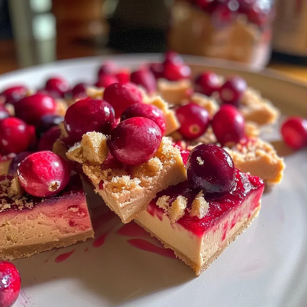 Close-up view of a delicious cranberry tofu dessert showcasing vibrant cranberry toppings.