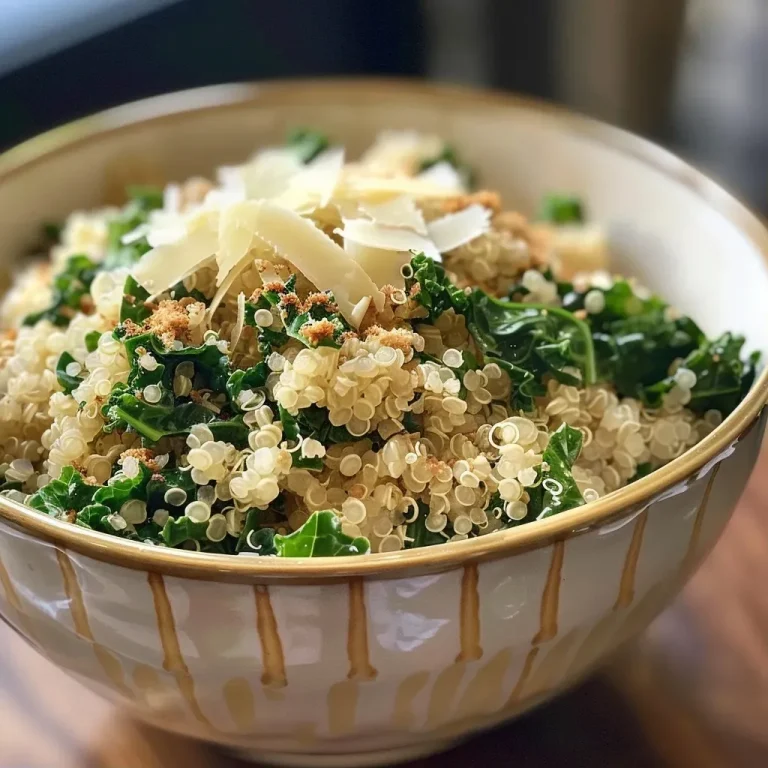 ['A close-up view of a creamy cheesy quinoa bowl with kale and toppings.', 'A vibrant quinoa bowl featuring a creamy cheese sauce and fresh greens.', 'A side view of a delicious quinoa dish showcasing its creamy texture and colorful ingredients.', 'A rich quinoa bowl filled with cheese, spices, and chopped kale, captured with an iPhone.']
