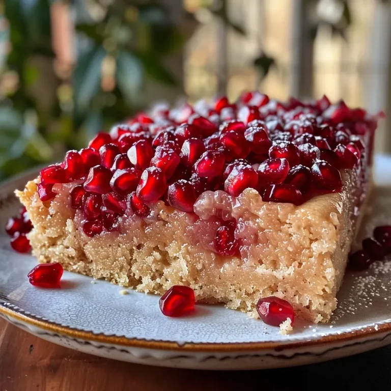 ['Close-up view of a moist vegan pomegranate cake, showcasing its vibrant red pomegranate arils on top.', 'Side view of Easy Vegan Pomegranate Cake, highlighting its fluffy texture and creamy frosting.', 'Delicious vegan pomegranate cake slice with glistening pomegranate seeds arranged on top.', 'Lush pomegranate cake captured with an iPhone, emphasizing its soft layers and colorful toppings.']