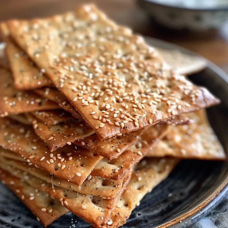 ['Close-up of crispy gluten-free crackers with a golden-brown hue and visible sesame and poppy seeds.', 'Side view of homemade gluten-free crackers featuring a crunchy texture and sprinkled toppings.', 'Detailed view of gluten-free crackers, highlighting their crispy edges and savory seasoning.', 'Freshly baked gluten-free crackers arranged neatly, showcasing a variety of seed toppings.']