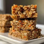 ['Close-up view of healthy carrot cake granola bar bites with visible carrot shreds.', 'Side view of granola bar bites displaying a texture of oats and spices.', 'A collection of carrot cake granola bar bites arranged on a plate.', 'Juicy granola bar bites made with carrots and nuts, photographed from the side.']