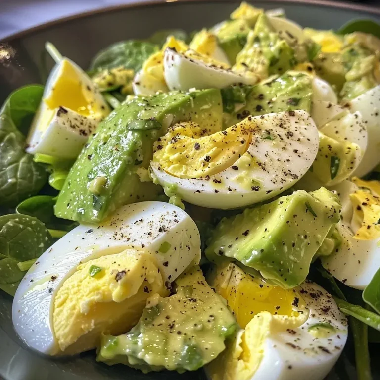 ['Close-up of a creamy avocado egg salad featuring spinach in a bowl.', 'Side view of a high-protein avocado egg salad with vibrant greens and creamy texture.', 'Fresh avocado egg salad with spinach, displayed in a colorful dish.', 'Juicy avocado egg salad with spinach and Greek yogurt, ready to serve.']