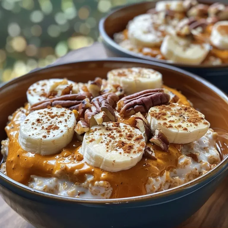 ['Close-up of high-protein breakfast bowls with baked pumpkin and cottage cheese.', 'Colorful breakfast bowl featuring cottage cheese, pumpkin puree, and topped with pecans.', 'Side view of a nutritious meal prep bowl filled with oats, banana, and pumpkin.', 'High-protein breakfast bowl with layers of cottage cheese, pumpkin, and nuts.']