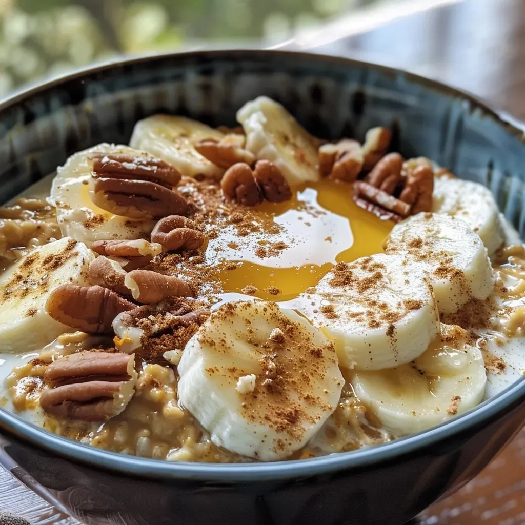 ['Close-up of high-protein breakfast bowls with baked pumpkin and cottage cheese.', 'Colorful breakfast bowl featuring cottage cheese, pumpkin puree, and topped with pecans.', 'Side view of a nutritious meal prep bowl filled with oats, banana, and pumpkin.', 'High-protein breakfast bowl with layers of cottage cheese, pumpkin, and nuts.']