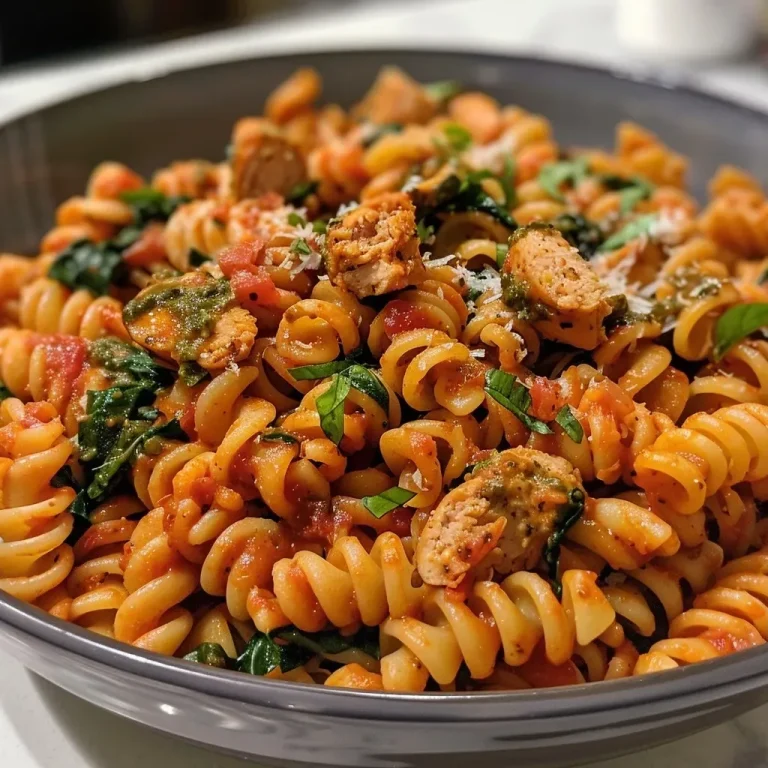 ['Close-up view of high protein pasta with chicken and spinach.', 'Juicy high protein pasta dish featuring sun-dried tomatoes and cheese.', 'Side view of a bowl of high protein pasta garnished with fresh basil.', 'Detailed shot of creamy high protein pasta mixed with vegetables.']