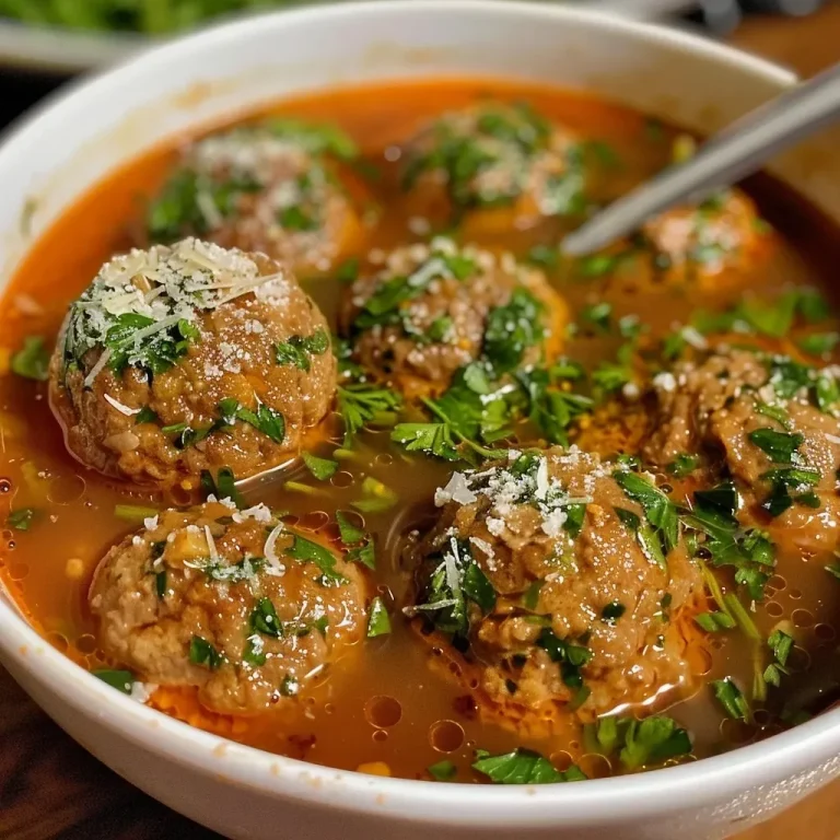 ['A close-up side view of a bowl of hearty Keto meatball soup with vibrant vegetables and meatballs.', 'Juicy meatballs and fresh greens in a warm broth, showcasing a low-carb comfort food dish.', 'A detailed view of Keto meatball soup filled with zucchini, spinach, and grated Parmesan.', 'A delicious serving of meatball soup presented in a rustic bowl, featuring savory ingredients.']