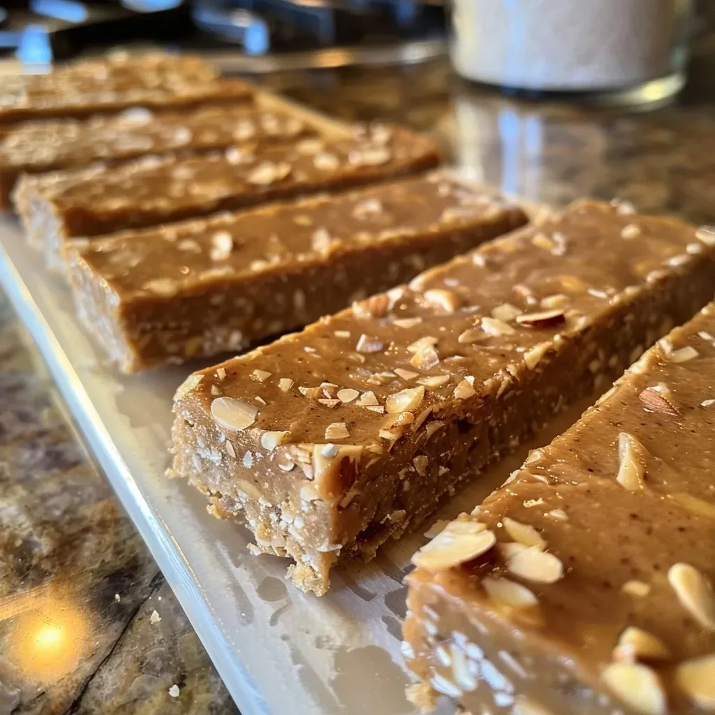Close-up of low carb protein bars with a smooth texture.