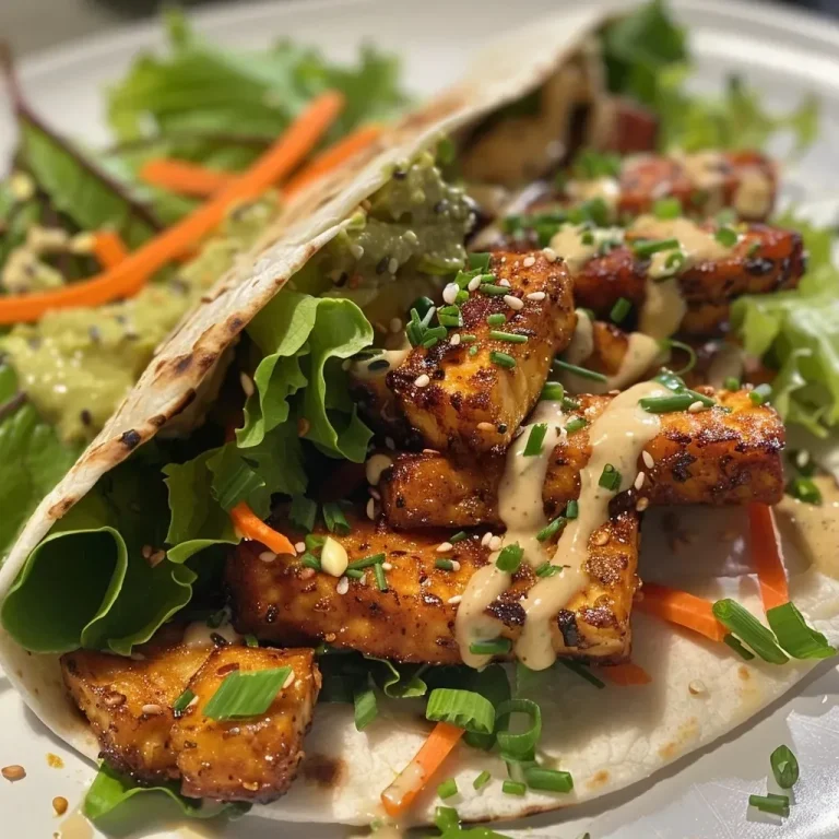 ['Close-up view of a marinated tempeh wrap, showcasing vibrant ingredients.', 'Side view of a delicious tempeh wrap filled with fresh vegetables and sauce.', 'Juicy marinated tempeh wrap with colorful veggies, captured in natural light.', 'Detailed image of a tortilla wrap with tempeh, lettuce, avocado, and carrots.']