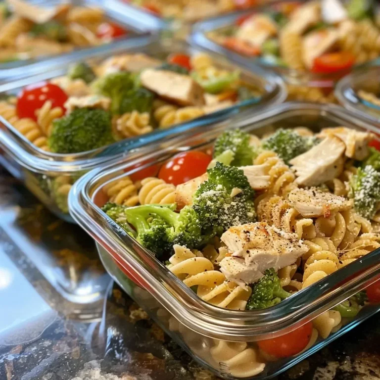 ['Close-up view of protein pasta meal prep featuring whole wheat pasta, chicken, broccoli, and cherry tomatoes.', 'Side view of a colorful protein-packed pasta dish with diced chicken and fresh vegetables.', 'Delicious protein pasta meal prep displayed in a container with whole wheat pasta and grated Parmesan.', 'Juicy protein pasta meal showing a mix of chicken, broccoli, and cherry tomatoes ready for meal prep.']