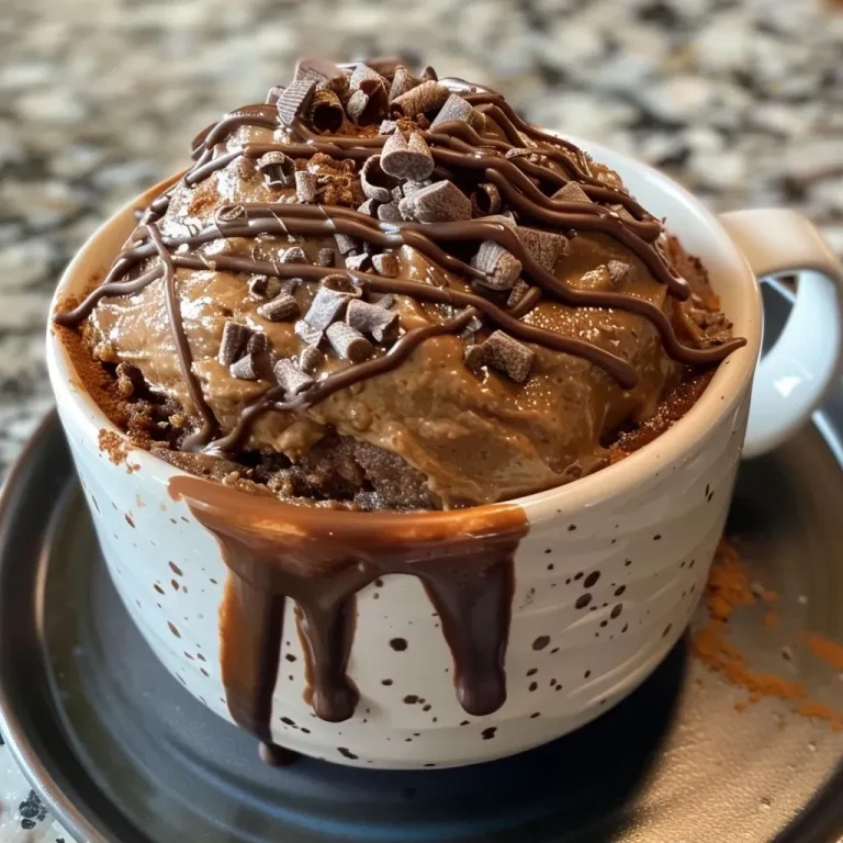 ['Close-up side view of a moist protein powder mug cake topped with chocolate chips.', 'Side view of a delicious protein mug cake with a soft texture and chocolate chips.', 'Juicy protein powder mug cake in a mug, highlighting its fluffy interior and chocolate pieces.', 'Close-up image of a protein mug cake showcasing its rich texture and smooth chocolate melt.']