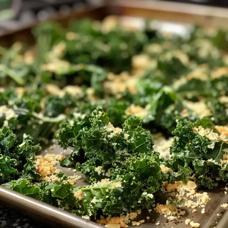 ['Close-up of crispy roasted kale leaves with a rich green color.', 'Side view of roasted Tuscan kale showing a textured surface and olive oil sheen.', 'Healthy roasted kale garnished with black pepper and garlic powder.', 'A vibrant pile of seasoned roasted kale leaves on a white plate.']