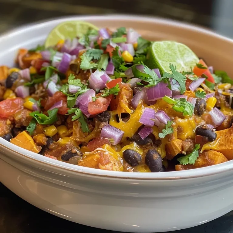 ['Close-up view of a Sweet Potato Black Bean Casserole with vibrant layers.', 'Colorful Sweet Potato Black Bean Casserole served in a baking dish, showing ingredients.', 'Side view of a freshly baked Sweet Potato Black Bean Casserole with melted cheese.', 'Juicy Sweet Potato Black Bean Casserole layered with beans, sweet potatoes, and cheese.']