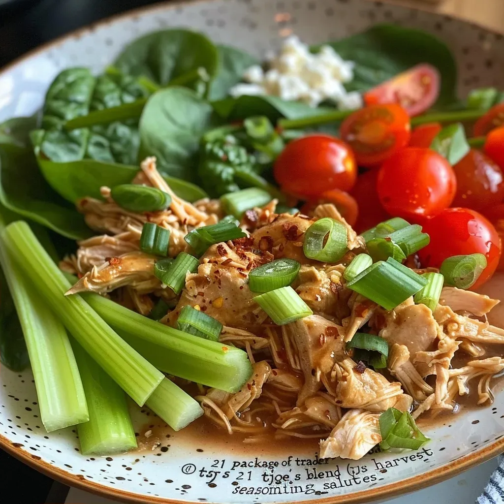 A and assorted blend bowl chicken chicken, close-up colorful featuring fresh from harvest hearty joe's of seasonings showcasing shredded stir-fry trader vegetables vegetables, view with