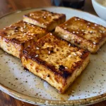 ['A close-up view of golden brown air fryer tofu pieces garnished with spices.', 'Juicy air fryer tofu cubes displayed on a plate, showcasing their crispy texture.', 'Side view of succulent air fryer tofu with a sprinkle of sesame seeds and herbs.', 'Appetizing pieces of air fryer tofu, glistening with oil and seasonings.']
