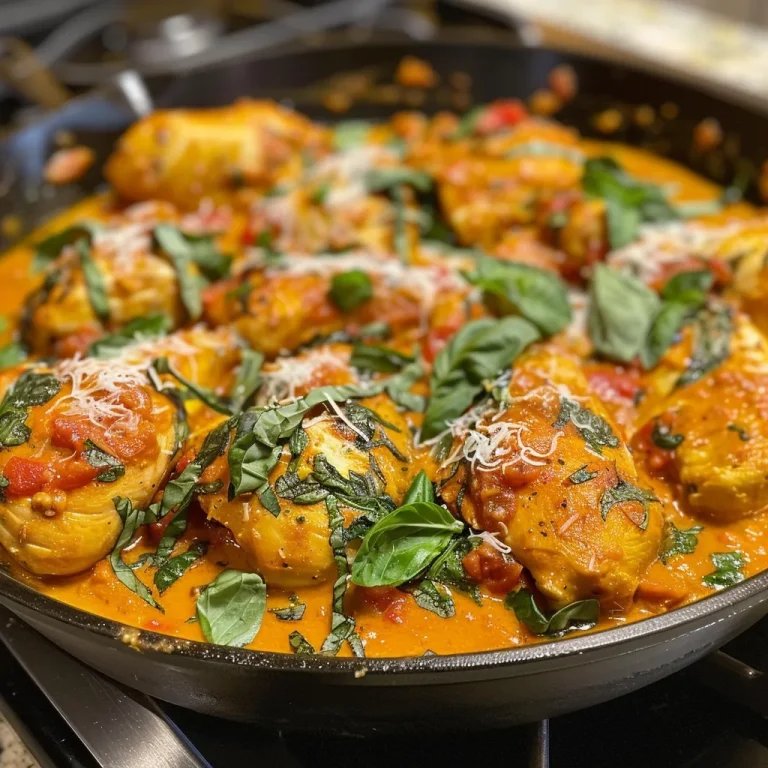 ['Juicy chicken breasts in creamy pumpkin sauce with parmesan on a skillet.', 'Close-up of creamy pumpkin chicken skillet with herbs and spices.', 'Delicious pumpkin and parmesan chicken dish garnished with fresh basil.', 'Savory chicken skillet featuring a rich pumpkin and parmesan sauce.']