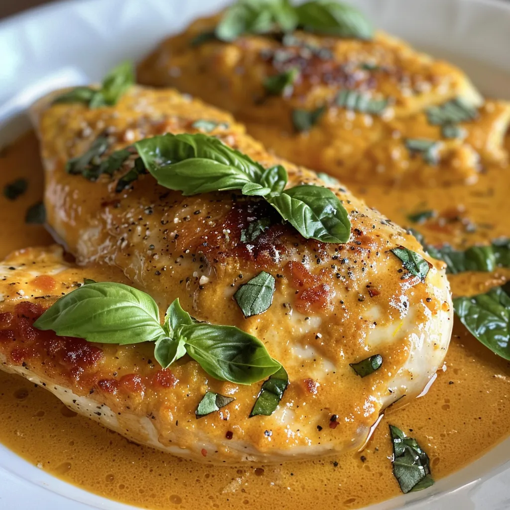 ['Close-up of a creamy pumpkin parmesan chicken skillet, showcasing juicy chicken and vibrant sauce.', 'Side view of a skillet featuring creamy pumpkin and parmesan chicken, garnished with fresh basil.', 'Juicy pieces of chicken in a rich pumpkin sauce, highlighted in a skillet with a rustic backdrop.', 'A delicious creamy pumpkin parmesan chicken dish in a skillet, captured in vivid detail.']