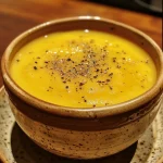 ['A close-up view of creamy pumpkin soup garnished with a drizzle of cream.', 'Side view of a bowl filled with vibrant orange pumpkin soup and herbs on top.', 'Rich and smooth pumpkin soup in a rustic bowl, showcasing its creamy texture.', 'A hearty serving of pumpkin soup, highlighting its creamy consistency and warm color.']