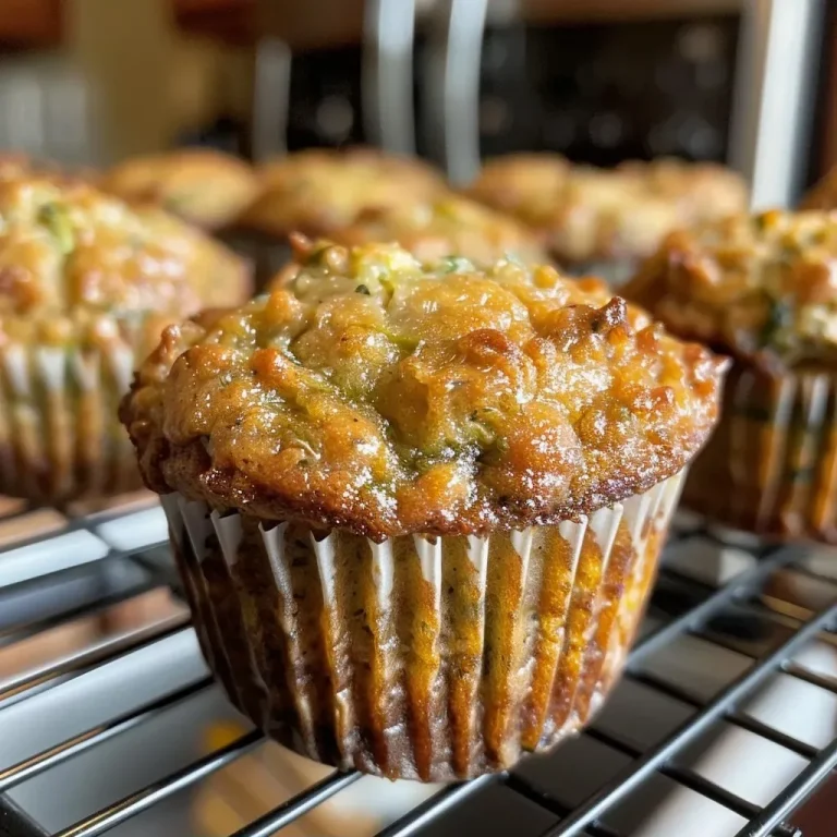 ['Close-up view of a golden brown zucchini muffin with coarse sugar on top.', 'Juicy zucchini muffin displayed on a rustic wooden table, showcasing its moist texture.', 'Freshly baked zucchini muffin with visible flecks of green, emphasizing shredded zucchini.', 'Side view of a delectable zucchini muffin, illustrating its fluffy interior and crispy edges.']