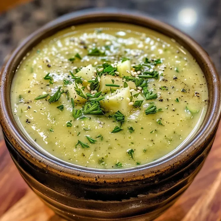 ['Close-up view of creamy zucchini soup in a bowl with chunks of zucchini visible.', 'Side view of a bowl filled with vibrant green zucchini soup garnished with herbs.', 'Thick zucchini soup presented in a rustic bowl, showcasing its rich, creamy texture.', 'A delicious serving of zucchini soup with a velvety appearance, captured in natural light.']