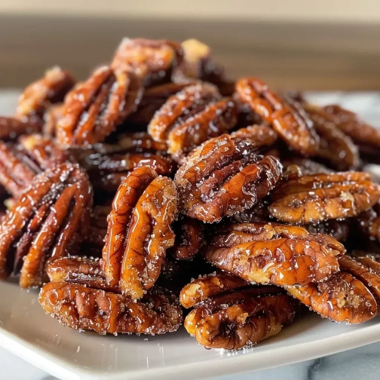 Crunchy Sweetness: Air Fryer Candied Pecans That Boost Your Snack Game Close-up of shiny, candied pecans in a bowl, glistening with syrup.