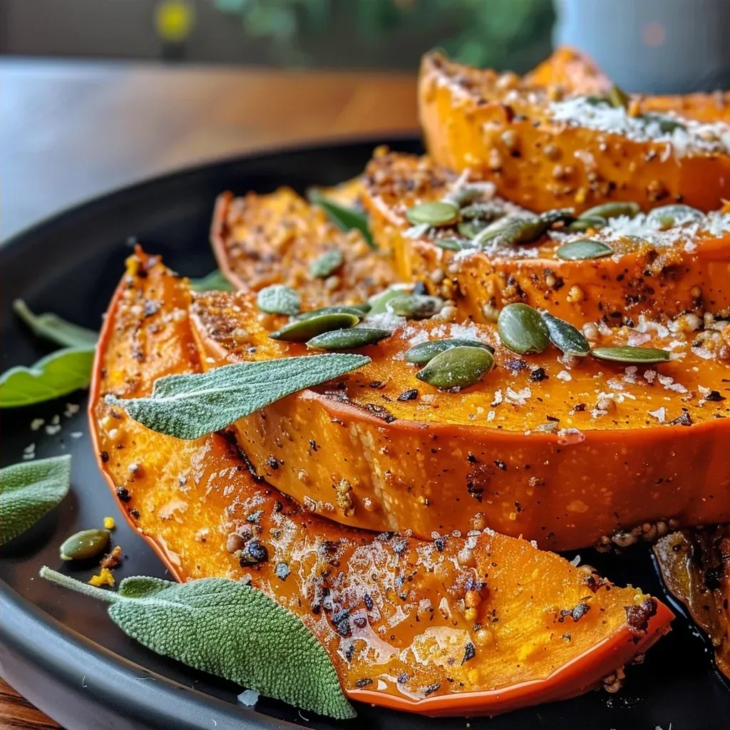 Side shot of deliciously cooked pumpkin pieces in an air fryer, showing crispy texture.