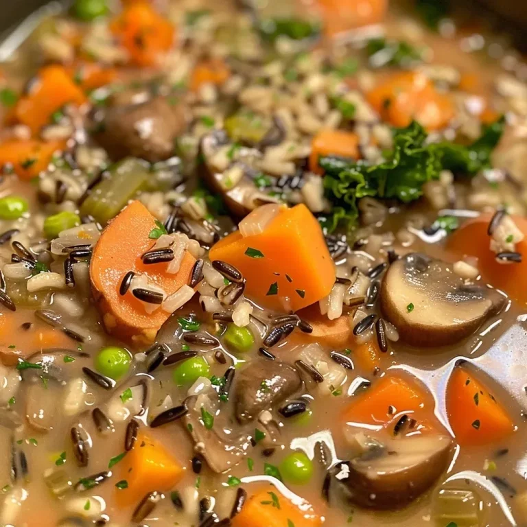 Nourishing Autumn Wild Rice Soup: A Cozy Bowl of Fall Flavors A close-up view of a bowl of Autumn Wild Rice Soup featuring colorful ingredients.