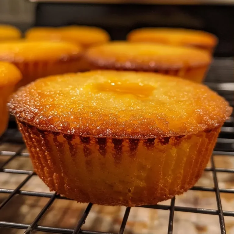 A side view close-up of golden brown buttermilk cornbread muffins, showcasing fluffy texture and a slightly crispy top.
