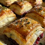 Close-up of golden-brown Cranberry Brie Bites garnished with chopped pistachios.