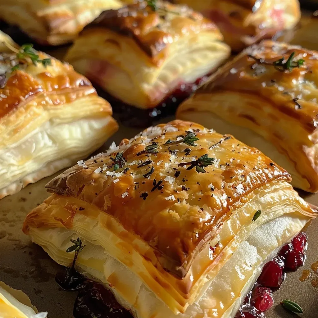 Close-up of golden-brown Cranberry Brie Bites garnished with chopped pistachios.