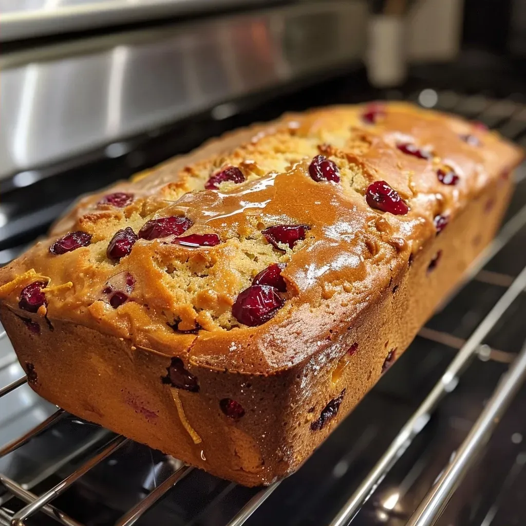 A moist slice of cranberry orange bread highlighting the texture and ingredients, captured from the side.