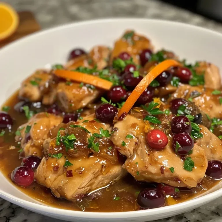 Deliciously Easy Cranberry Orange Chicken: Your New Go-To Slow Cooker Meal Close-up side view of juicy Cranberry Orange Chicken in a slow cooker.