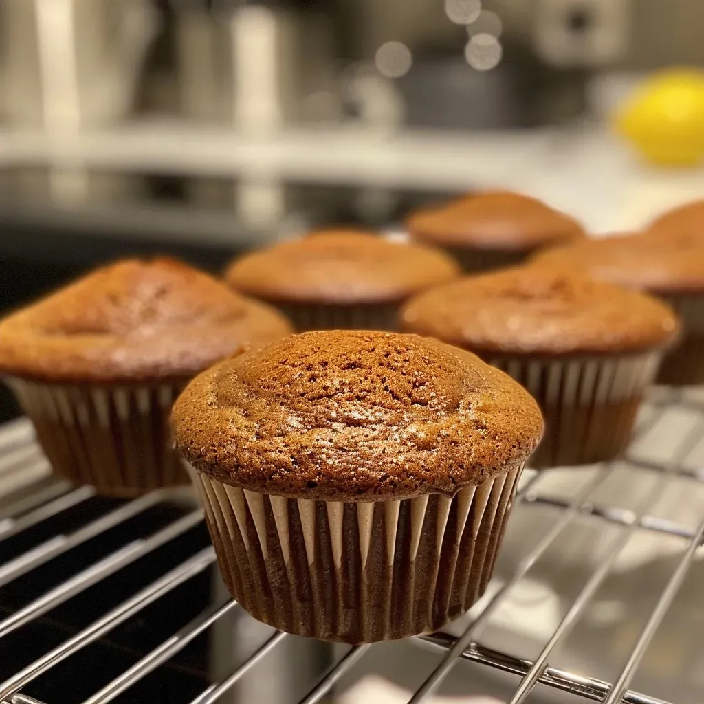 Close-up of fluffy gingerbread muffins, showcasing their rich texture and warm spices.
