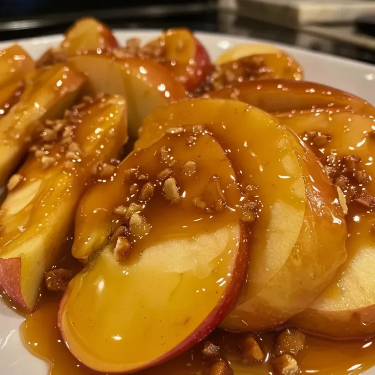 Savor Fall with These Quick and Delightful Caramel Apples Close-up view of sliced caramel apples drizzled with golden caramel.