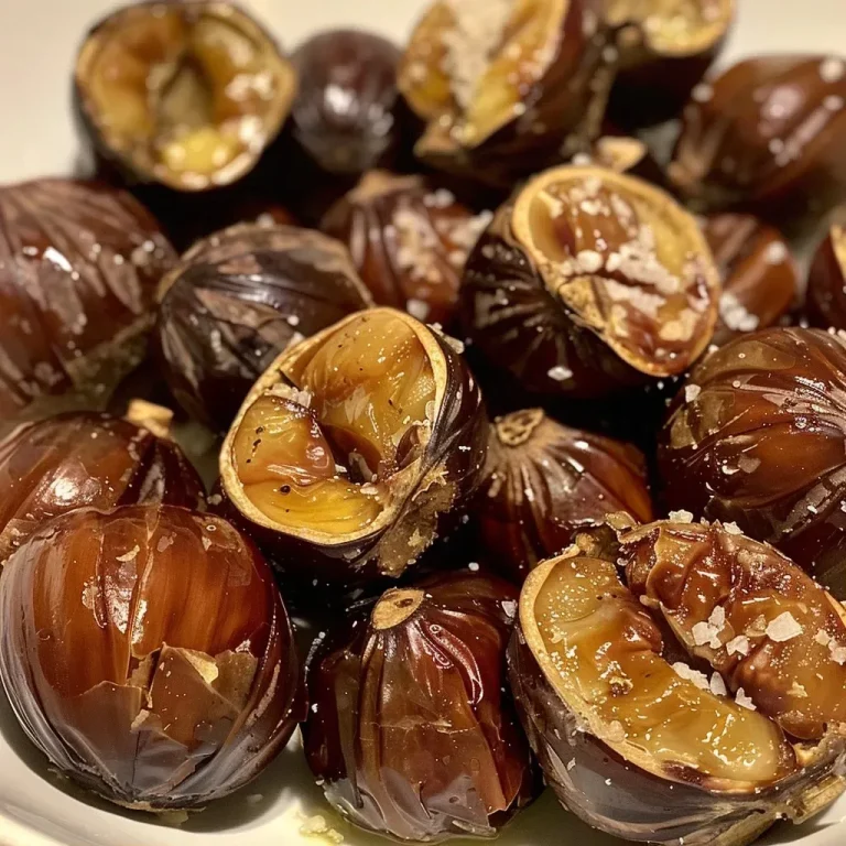 Close-up view of roasted chestnuts with a glossy sheen.