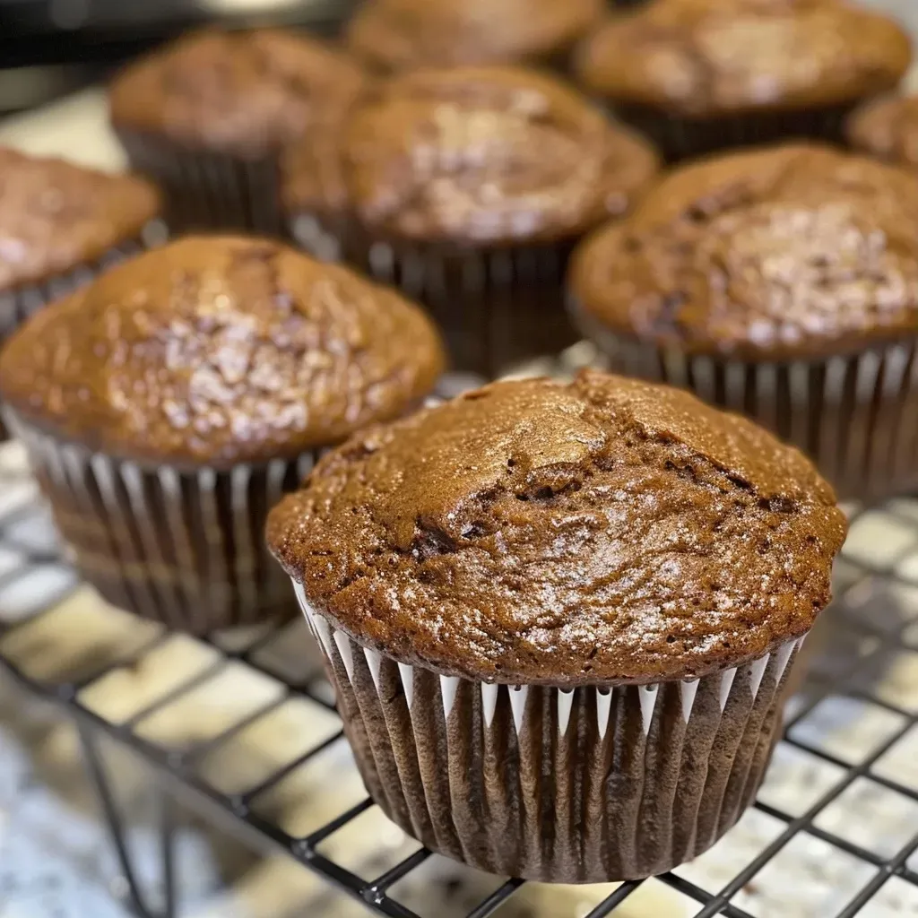 Side view of freshly baked gingerbread muffins with a golden-brown crust.