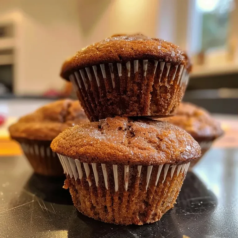 Fuel Your Gains with These Protein-Boosted Gingerbread Muffins A side view of warm gingerbread muffins showcasing a golden-brown top and a sprinkle of coarse sugar.