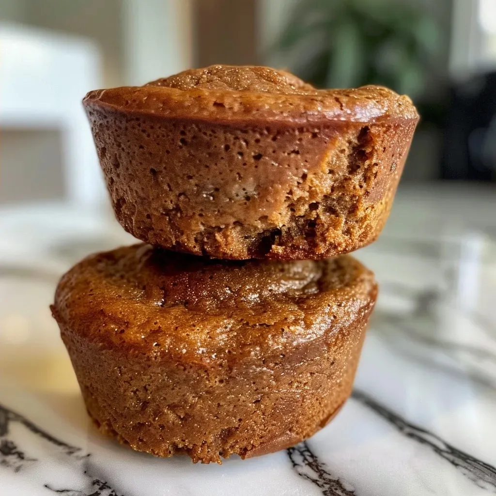 Side view of freshly baked gingerbread protein muffins in a rustic setting.