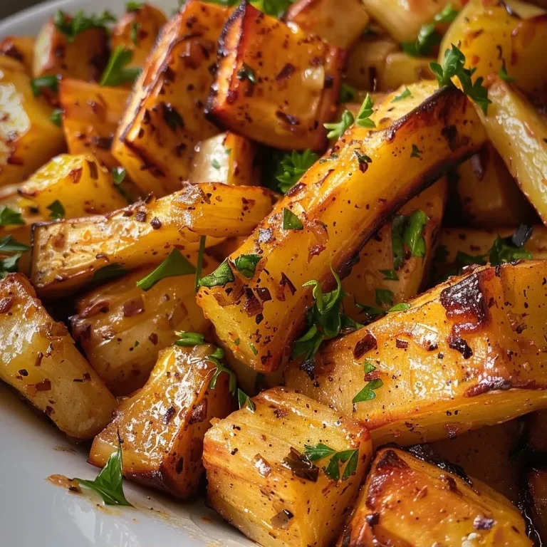 Savor the Flavor: Golden Pan Roasted Parsnips for a Nutrient-Packed Side Close-up view of golden roasted parsnips with a glossy finish.