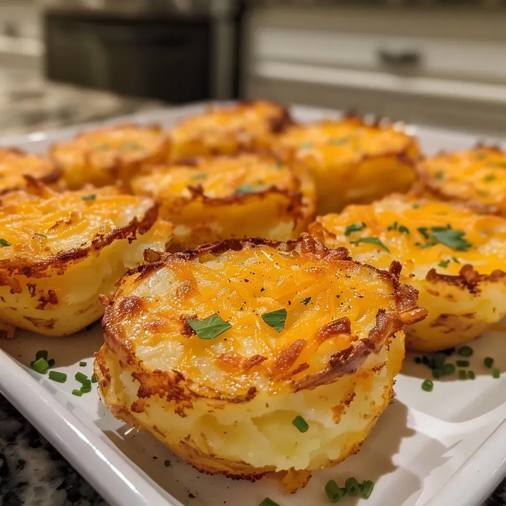 Side view of crispy high-protein mashed potato puffs, highlighting a cheesy interior.