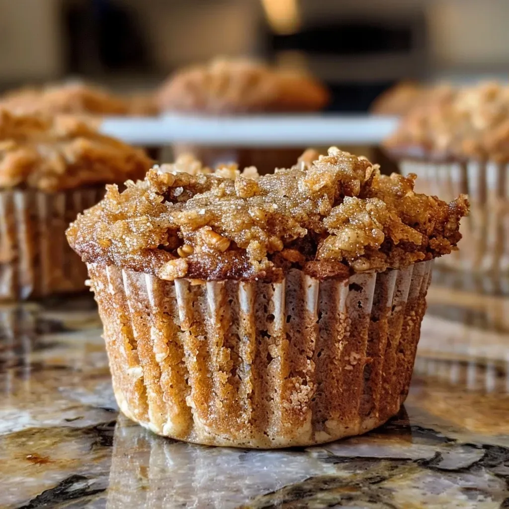 Close-up of a golden-brown leftover cereal muffin, showing a moist texture and crispy top.