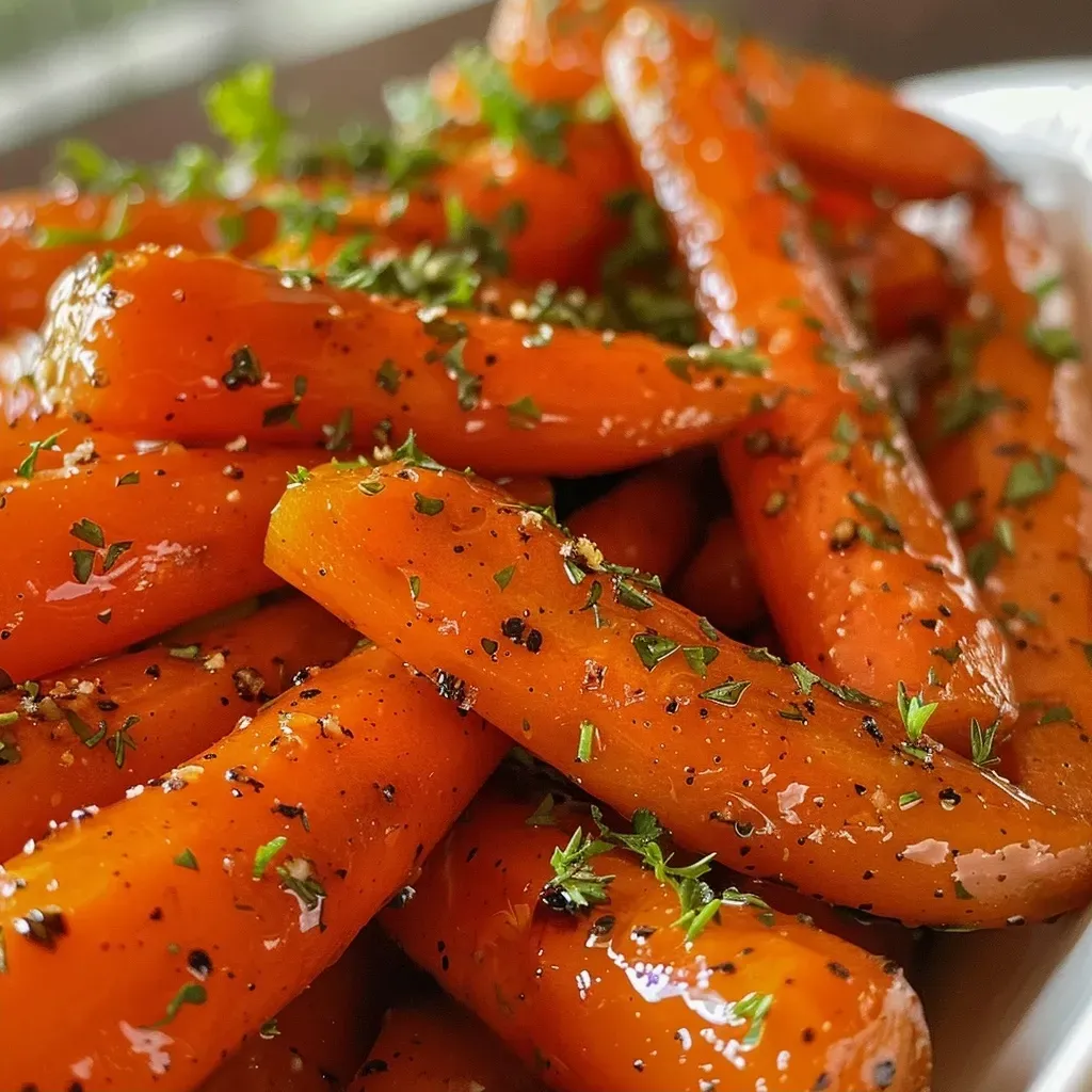 Juicy maple-glazed carrots garnished with fresh parsley.