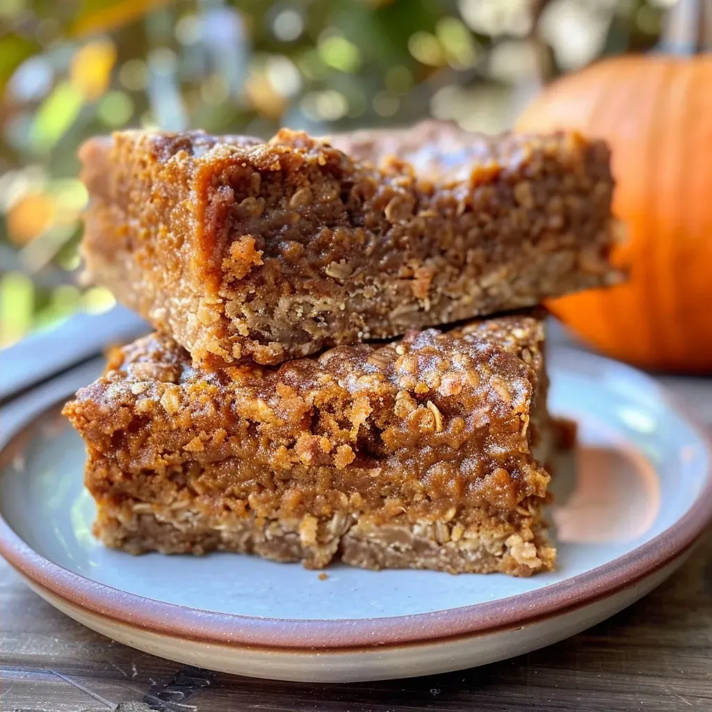 Side view of delicious Pumpkin Pie Bars with a golden crust.