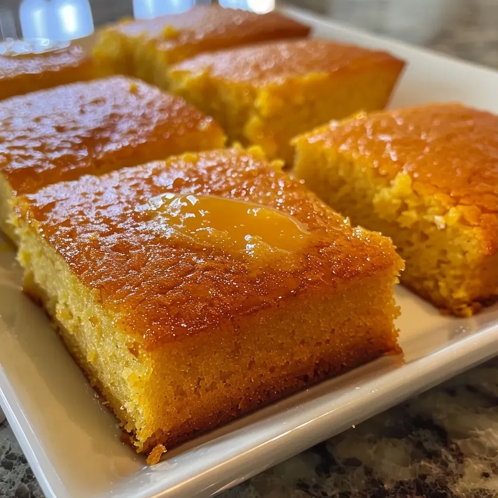 Close-up side view of freshly baked cornbread in an air fryer basket.