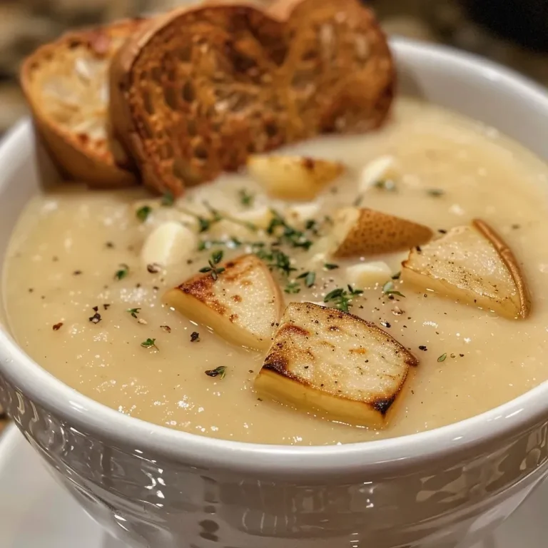 Nourishing Your Gains: The Creamy Roasted Parsnip and Pear Soup Recipe You Need A creamy bowl of roasted parsnip and pear soup garnished with herbs.